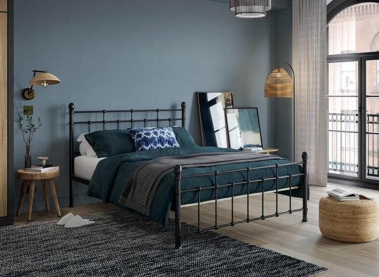 Industrial bedroom design ideas - Downton Metal Bed Frame in Black in dark and moody bedroom