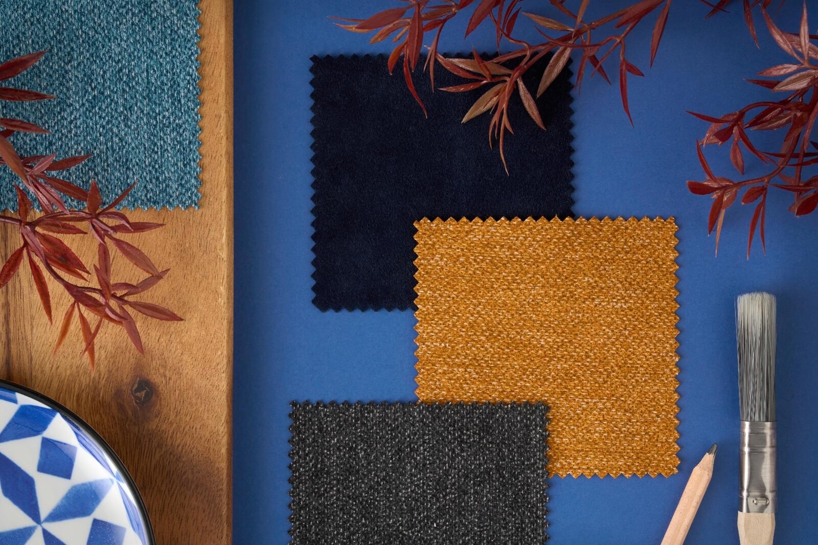 Moodboard of dark fabric swatches