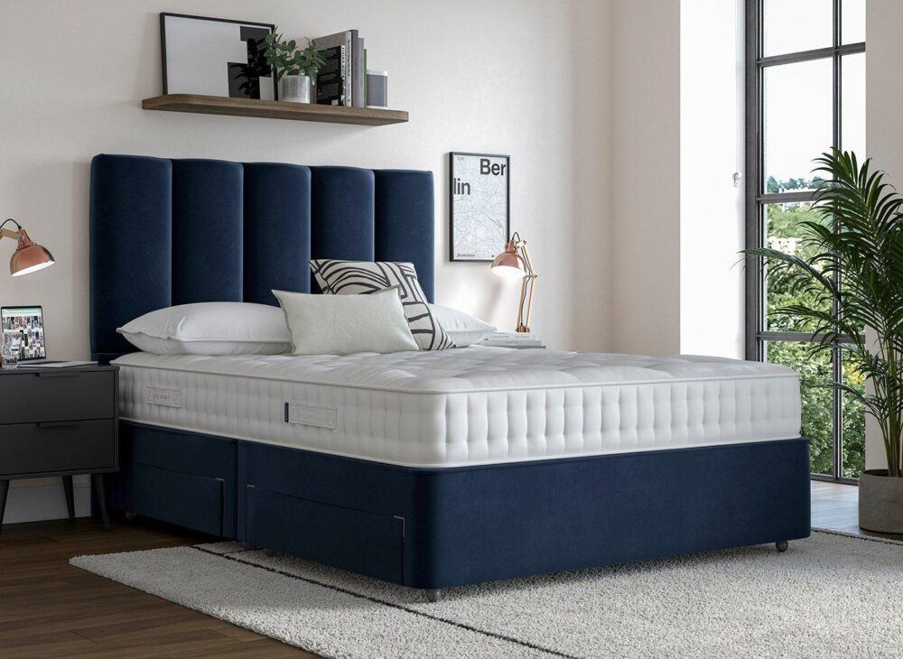 Flaxby Sprung Divan Bed Base in Navy & Velvet Touch