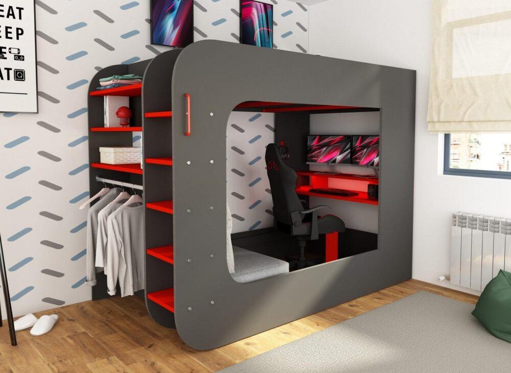 Tween bedroom ideas - Marshall Kids Wooden Gaming Loft High Sleeper with Futon