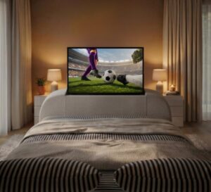 A TV bed showing the football World Cup
