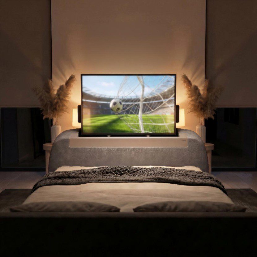 A TV bed showing the football World Cup